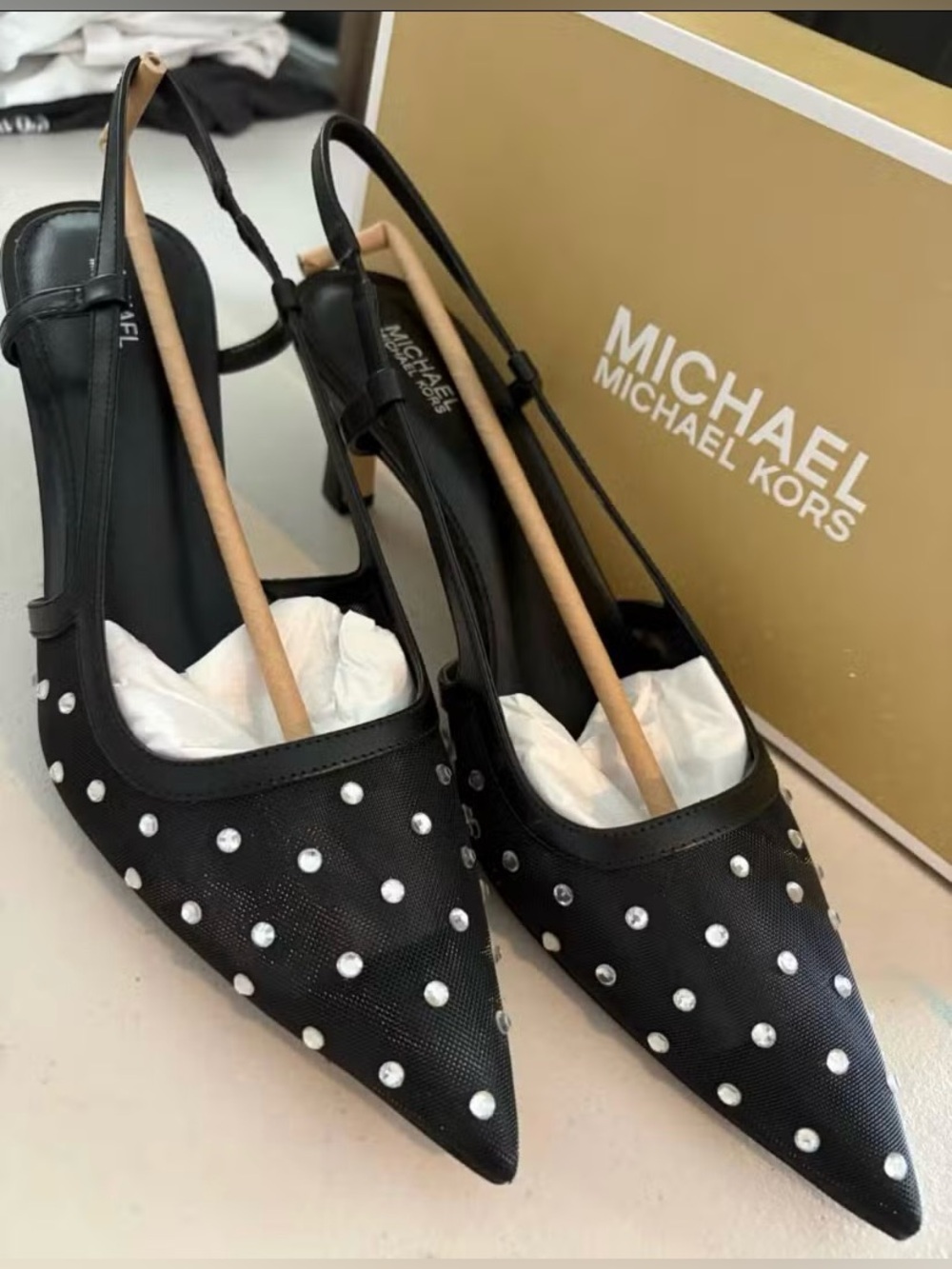 New Size 9.5 Michael Kors Alora Slingback Black with Rhinestone - Picture 3 of 4